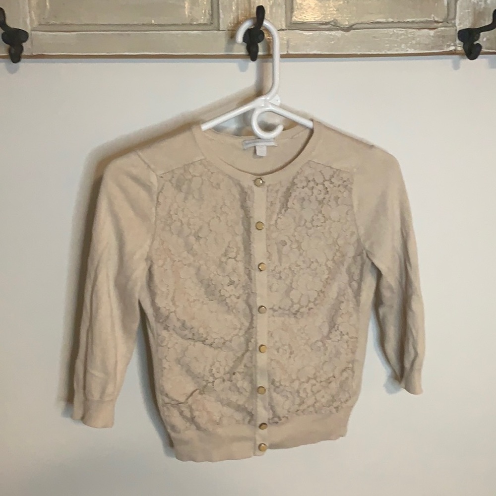 New York & Company 3/4 Length Cropped Lace Button-Up Sweater Size XS